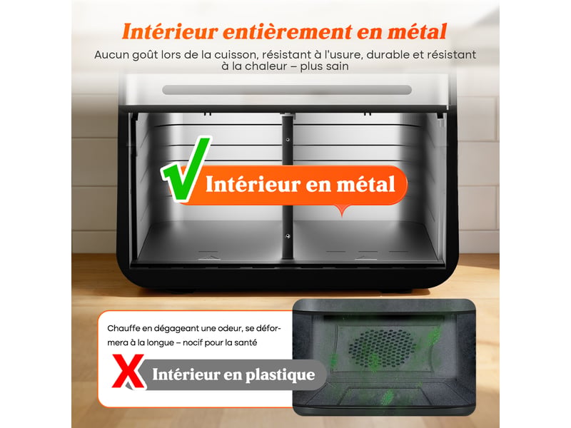  Friteuse à air chaud à 2 compartiments, 2 tiroirs, airfryer 11l avec fenêtre de visualisation, écran tactile, 8 programmes préréglés, réglage de température indépendant, paniers métalliques antiadhésifs, 5.5l+5.5l, cuisson saine…  - Conforama W