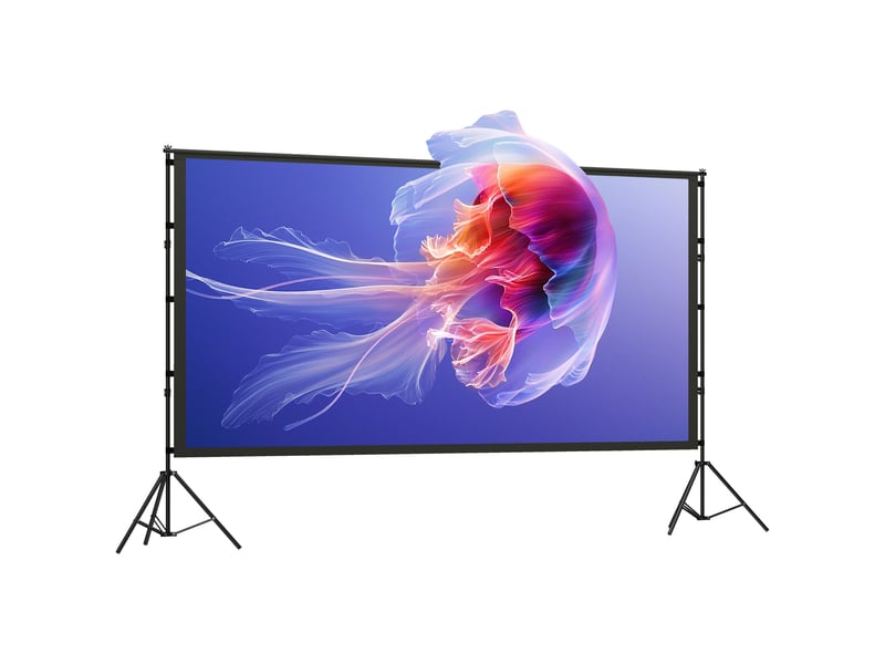  Écran de projection avec trépieds 120 pouces 16:9 hd 4k8k, écran videoprojecteur portable, 309x62x217cm, blanc et noir  - Conforama A
