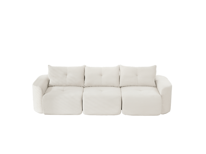  Canapé 3 places modulable 279x100x84 cm en velours côtelé beige  - Conforama A
