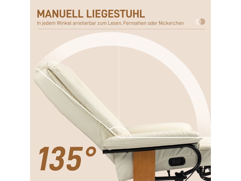  Fauteuil relax inclinable en similicuir crème, fauteuil tv avec repose-pieds, pivotant à 360 degrés pour salon ou bureau  - Conforama D
