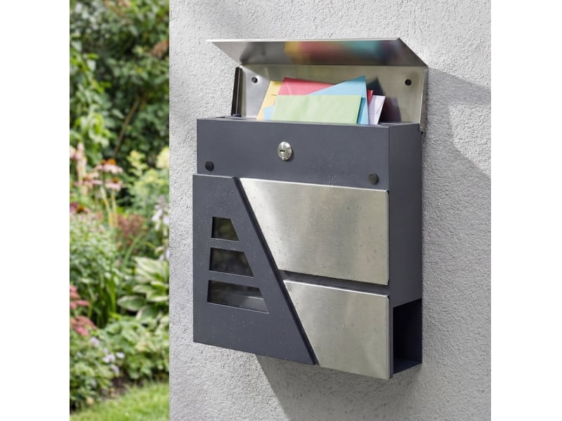  Boîte aux lettres murale 37x10x37 cm avec porte-journaux métal gris foncé  - Conforama B