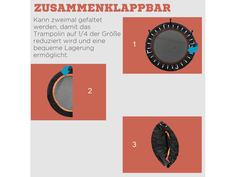  Trampoline fitness pliable 102 cm avec poignée réglable sur 4 hauteurs, stable pour entraînement adulte jusqu'à 100 kg  - Conforama B