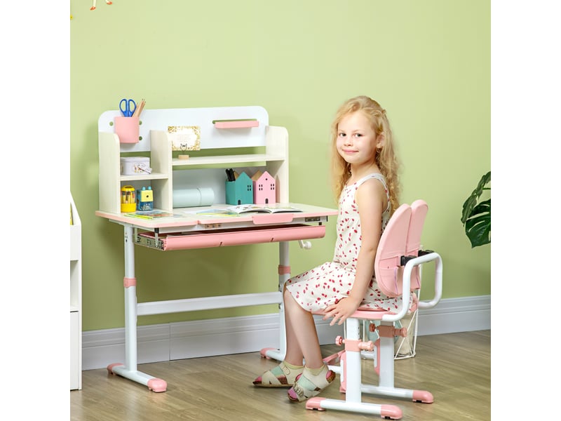  Bureau enfant avec chaise réglable rose, plateau inclinable et rangement, 3 à 12 ans  - Conforama C