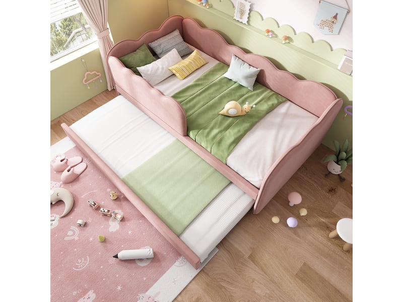  Lit banquette gigogne 90 x 190 cm, couchage gigogne, barrières latérales, sommier à lattes, structure rembourrée, pour la chambre, velours, rose ABC - Conforama D