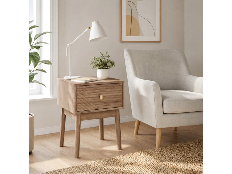 Table de chevet tcqpz lot de 2 40 x 40 x 55 cm 1 tiroir mdf et panneaux de particules chêne clair  - Conforama E