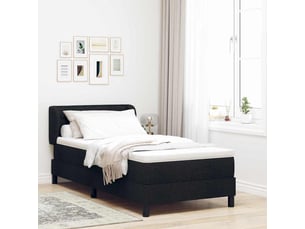Lit adulte, lit simple, lit à ressorts avec tête de lit noir 90x200cm tissu cf17235
