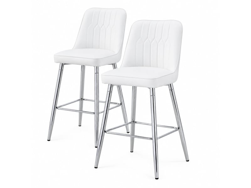  Tabourets de bar 100 cm lot de 2, chaise de bar, tabouret haut, chaise haute cuisine, assise pu, métal argenté, blanc  - Conforama A