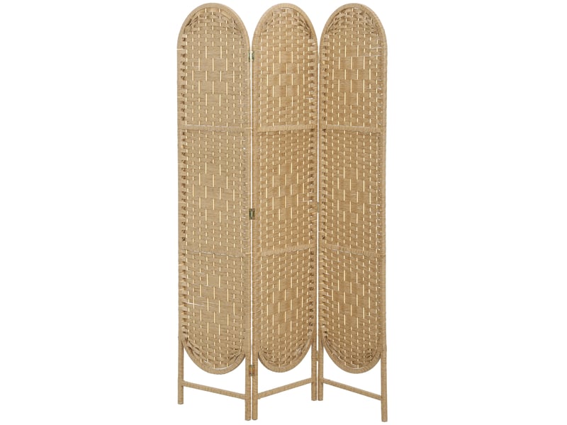  Paravent interieur ovale 3 panneaux 120 x 170 cm séparateur de pièce pliable, bois naturel, léger et tissé  - Conforama B