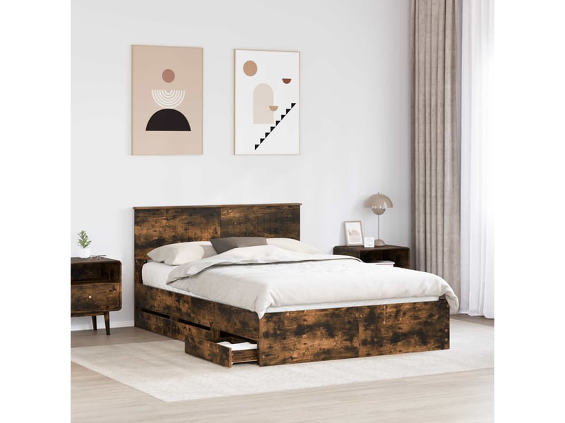  Lit double- lit adulte -  cadre de lit chêne fumé 135 x 190 cm bois ingénierie  - Conforama B
