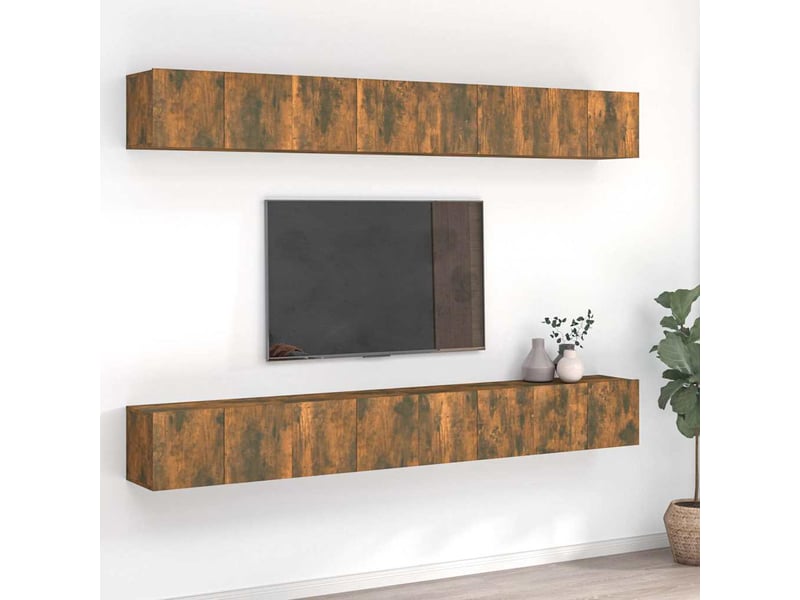  Lot de 8 meuble tv bas salon chêne fumé 60x30x30 cm bois d'ingénierie  - Conforama B