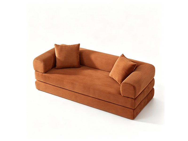  Canapé convertible 1 place terracotta - canapé-lit compact avec revêtement en velours et structure modulaire pour salon ou chambre  - Conforama A