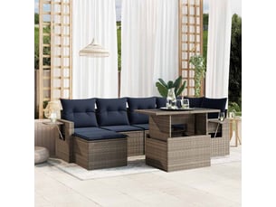 Vidaxl ensemble de canapé de jardin 7 pcs avec coussins gris résine tressée