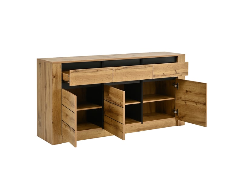 Buffet bois naturel commode 3 tiroirs meuble de rangement 140 cm - 3 portes - Conforama A