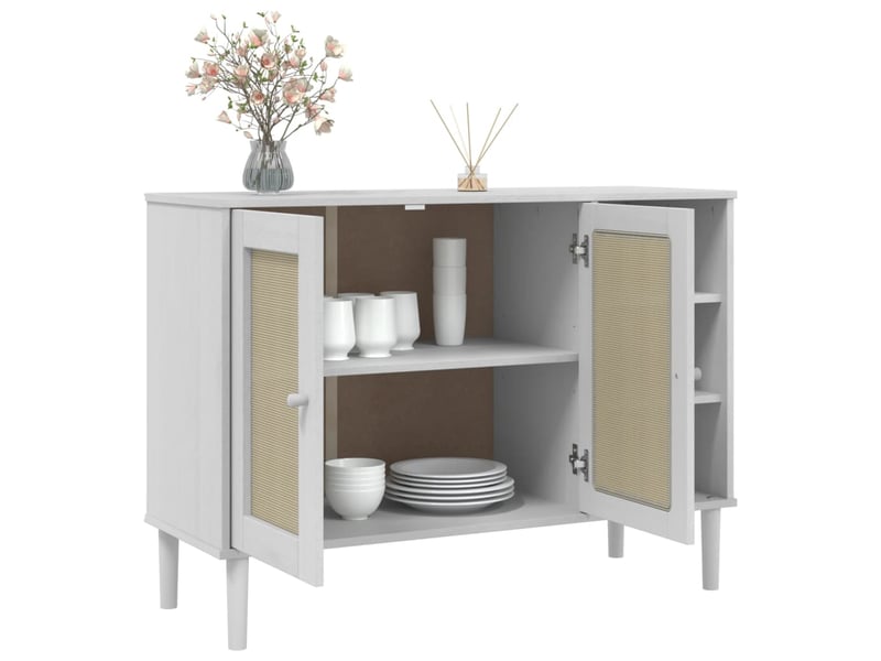  Buffet - bahut - meuble de rangement senja aspect rotin blanc 112x40x80cm bois massif de pin  - Conforama D