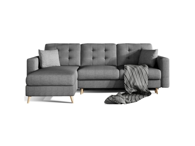 Canapé d'angle convertible hasgard 3 places gris foncé 248x162 cm – coffre et pieds bois - Conforama A