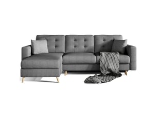 Canapé d'angle convertible hasgard 3 places gris foncé 248x162 cm – coffre et pieds bois