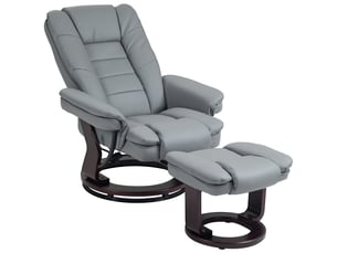 Fauteuil inclinable avec repose-pieds, pivotant, dossier inclinable, aspect cuir, jusqu'à 130 kg, gris