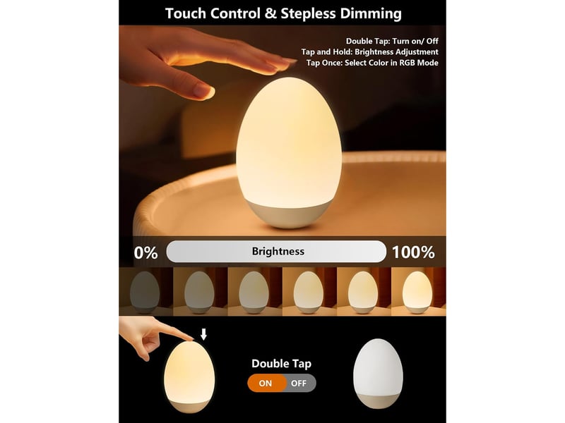 Veilleuse œuf pour bébé, rechargeable, tactile, dimmable, lumière chaude et rgb, pour chambre d’enfant et nuit - Conforama B