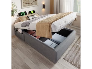 Lit coffre 90x190 cm WISHDOR   coloris gris