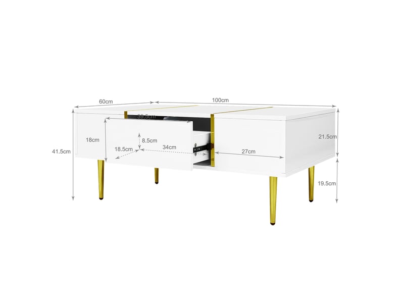  Ensemble meuble tv et table basse blanc brillant – mdf, accents dorés – 170 cm et 100 cm  - Conforama D