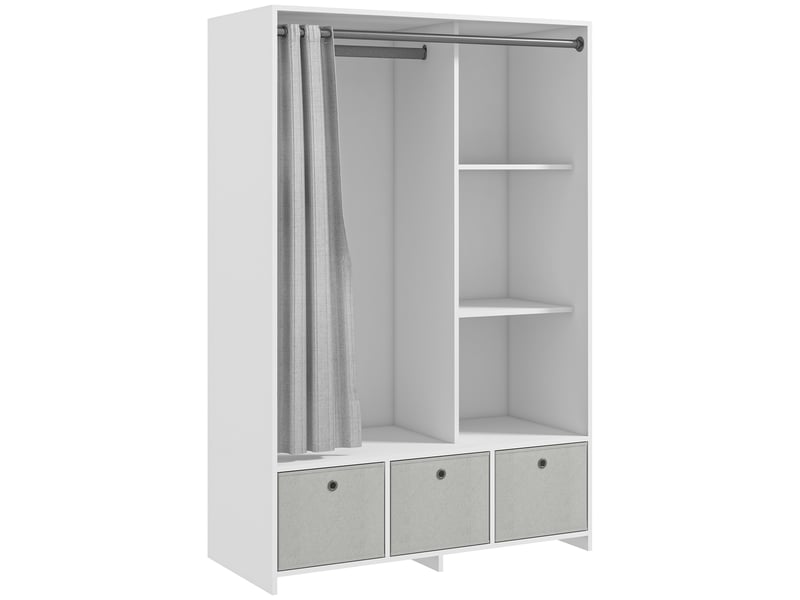  Armoire penderie armoire de rangement avec tringle rideaux 3 tiroirs en tissu amovibles 105 x 48 x 160 cm blanc  - Conforama A