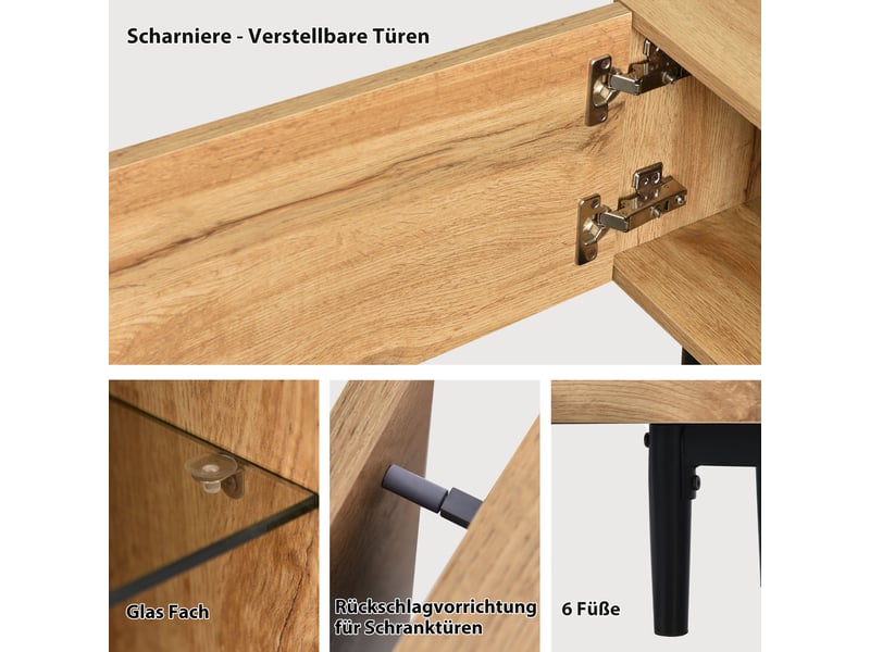  Meuble tv 175 cm chêne clair et noir avec led contrôlables par application et 3 rangements  - Conforama R