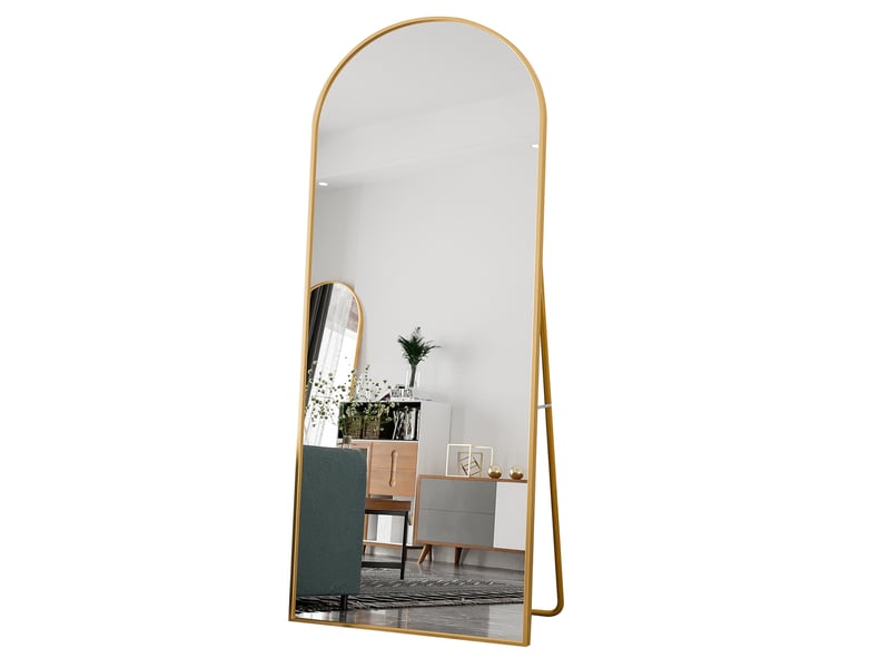 Miroir sur pied 180x80 cm,grand miroir pleine longueur,miroir mural arqué moderne ,cadre en aluminium,verre trempé hd,doré - Conforama A