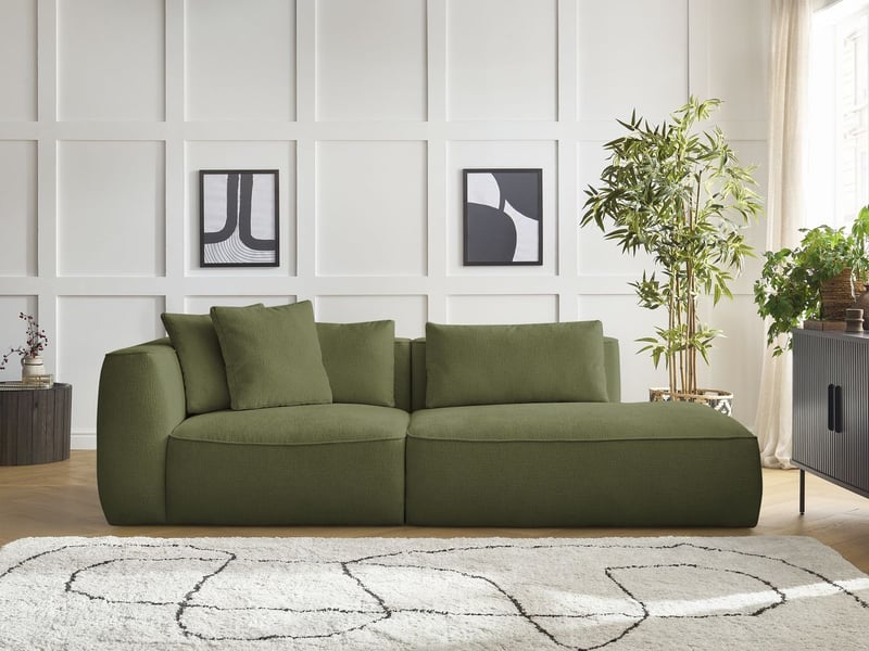 Bobochic canapé droit fixe 3 places leopold tissu texturé vert foncé  accoudoir gauche LEOPOLD - Conforama C