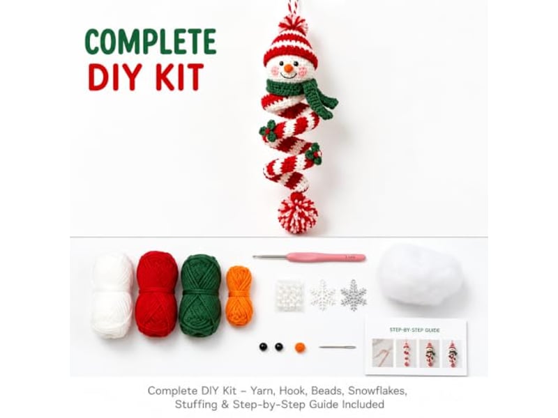  Lot de 2 kits diy crochet bonhomme de neige en spirale – pour débutants, ornements de noël à réaliser soi-même-style 7  - Conforama C