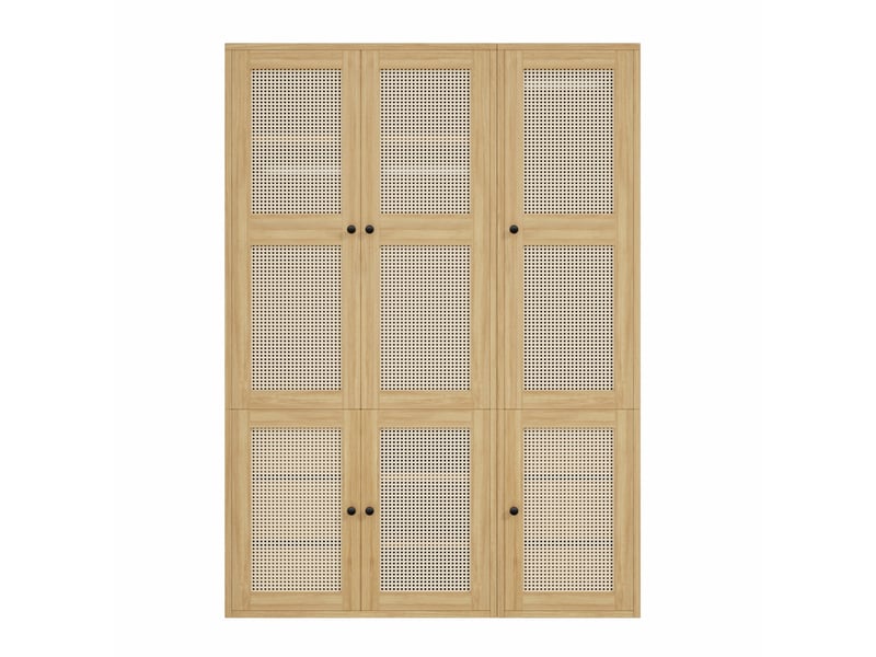  Armoire 6 portes décor rotin, 6 tiroirs 135x47x200 cm, mdf chêne clair  - Conforama A