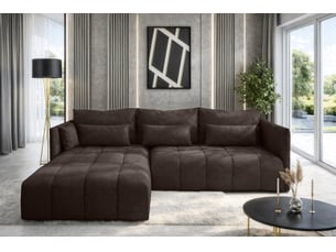 Canapé d'angle réversible convertible <strong>AX LIVING </strong> <strong>Cosmova</strong> 4 places Velours marron avec coffre de rangement