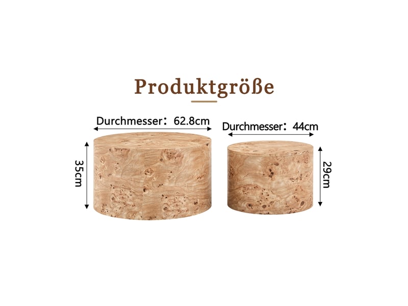 Lot de 2 tables basses rondes gigognes avec rangement 62 8 cm et 44 cm coloris bois mdf table d appoint pour salon avec couvercle amovible evarich - Conforama C