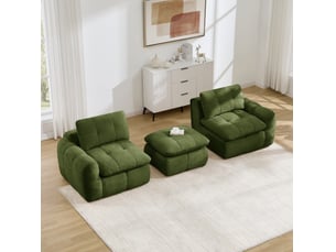 Canapé d’angle modulable 2 places 194x160x68 cm avec pouf en chenille vert