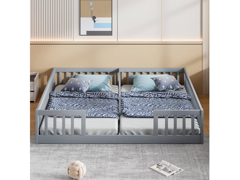  Modenvie lit enfant au sol 90x200 cm - avec barrières de sécurité, sans sommier ni matelas - gris  - Conforama E