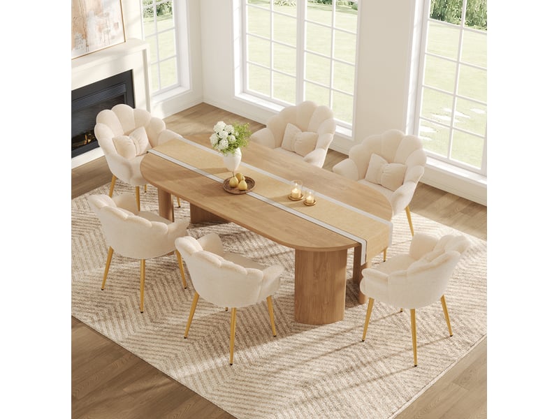  Lot de 6 chaises de salle à manger beige 64 x 65,5 x 85 cm, tissu peluche, pieds métal doré et accoudoirs  - Conforama B