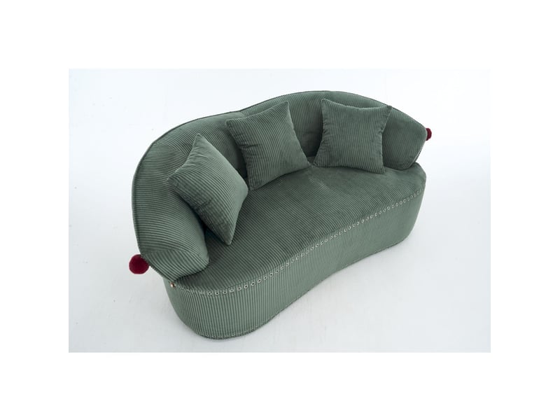 Canapé 2 places incurvé en velours côtelé vert 163x93x68 cm - Conforama E