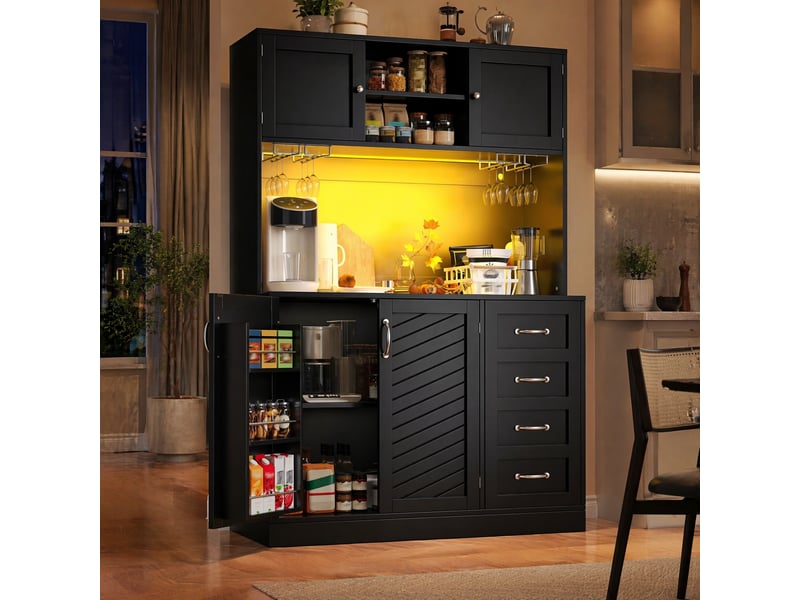  Buffet 120x40x188 cm avec éclairage led mdf noir  - Conforama B
