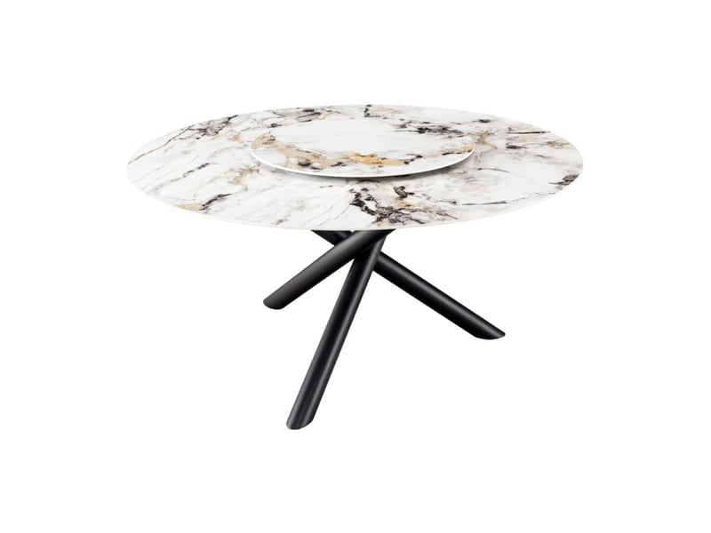  Table axya – ronde 150 cm – plateau en céramique et verre trempé effet marbre blanc avec plateau supérieur tournant  - Conforama A