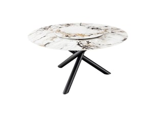 Table axya – ronde 150 cm – plateau en céramique et verre trempé effet marbre blanc avec plateau supérieur tournant