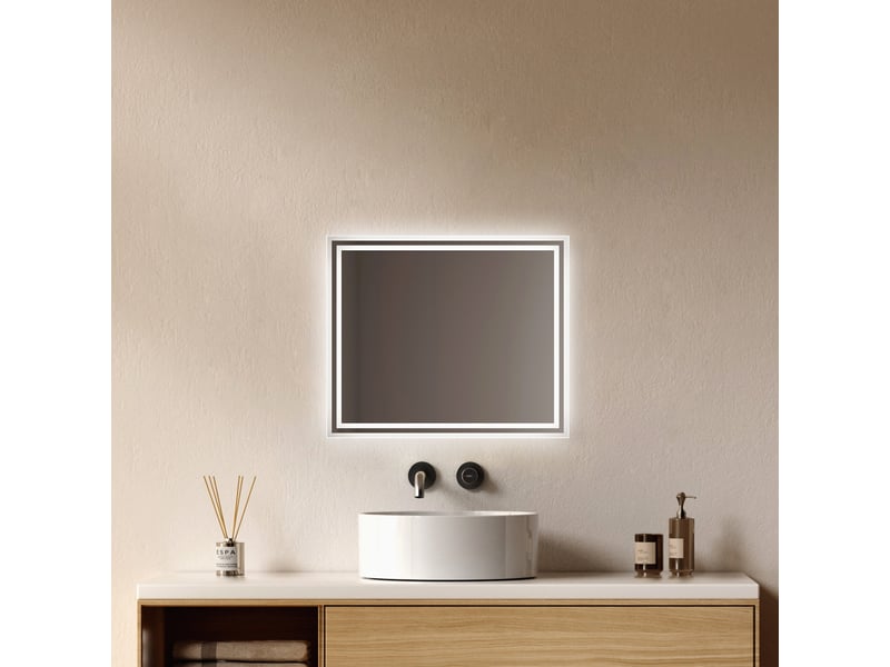 Emke miroir lumineux salle de bain 60x50cm,miroir led avec interrupteur à bouton,anti-buée,éclairage lumière blanche froidechaude - Conforama B