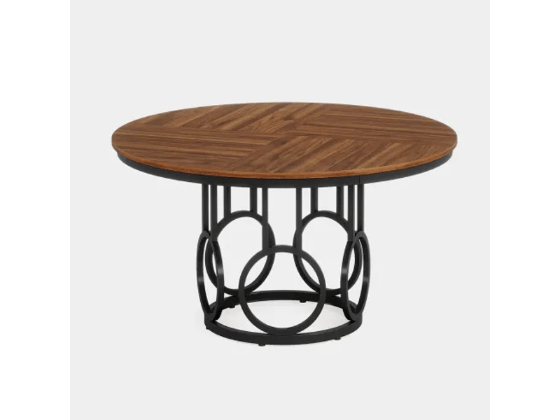  Table de salle à manger ronde 4 à 6 personnes en mdf et métal diamètre 120 cm noir et marron  - Conforama A