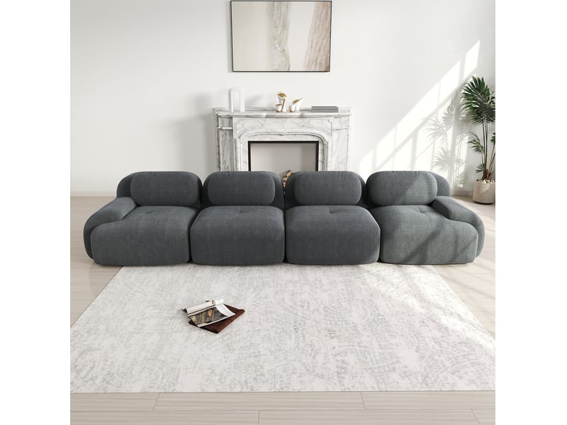  Canapé modulable modenvie 4 places sans cadre en velours côtelé gris 388 x 103 x 70 cm  - Conforama D
