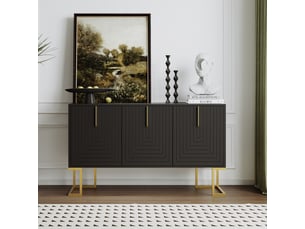 Buffet 3 portes noir moderne pour salle à manger avec étagères réglables et base en métal