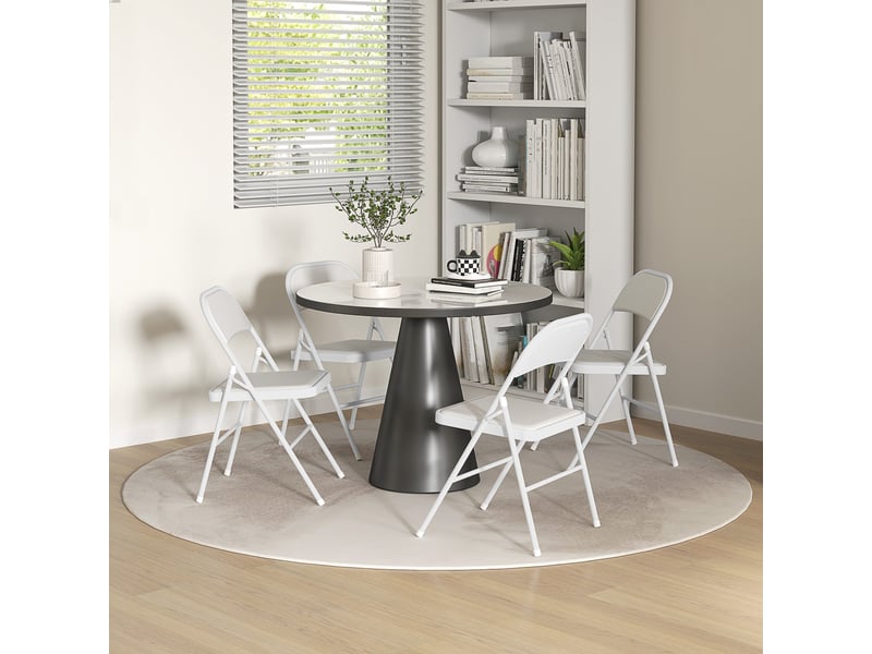  Ensemble de 4 chaises pliantes rembourrées avec dossier et structure en acier pour salon, salle à manger et cuisine, 45 x 46 x 78 cm, blanches  - Conforama D