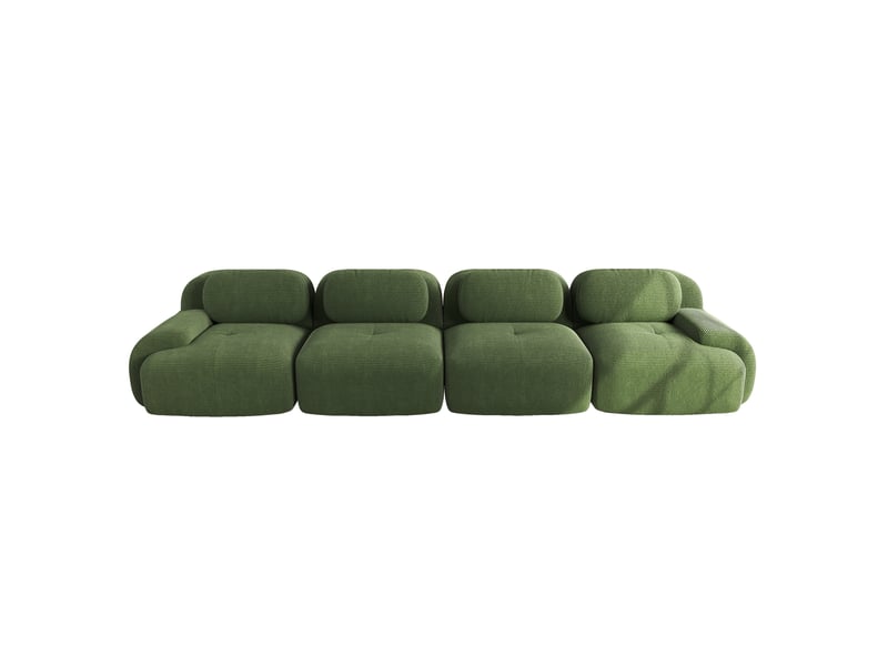  Canapé modulaire 4 places sans cadre avec mousse haute densité et accoudoirs arrondis, en tissu côtelé vert  - Conforama A
