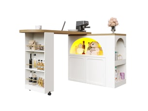 Buffet de cuisine, mobile table de bar extensible 135-205×39×100cm avec led, porte bombée,blanc