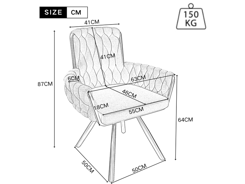  Lot de 6 chaises de salle à manger avec revêtement tissu velours, chaises dotée d'accoudoirs, rotatives et piètement acierlique, gris+doré  - Conforama C