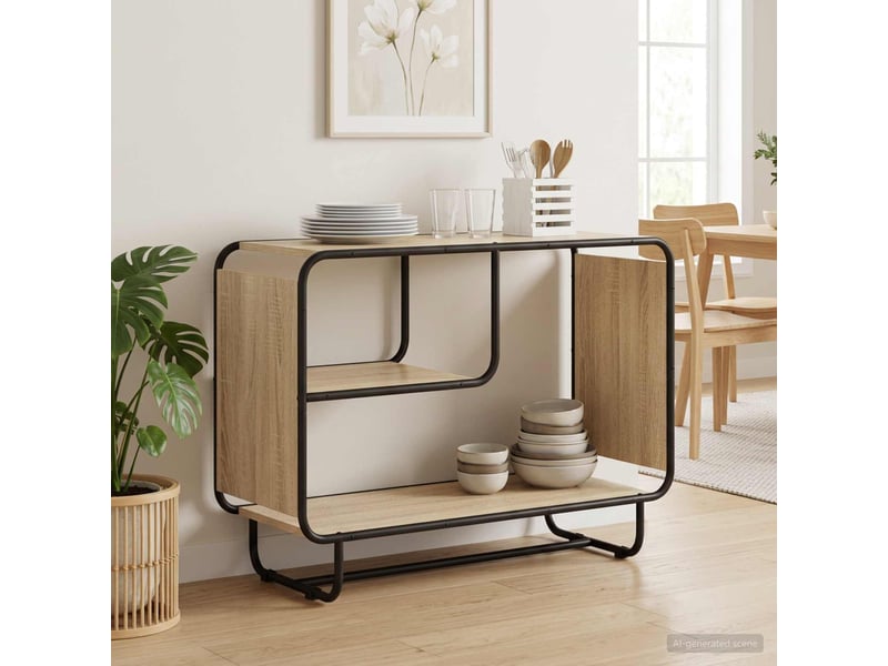  Buffet salon, buffet de rangement chêne sonoma 93.5x37.5x64.5 cm bois d'ingénierie  - Conforama B