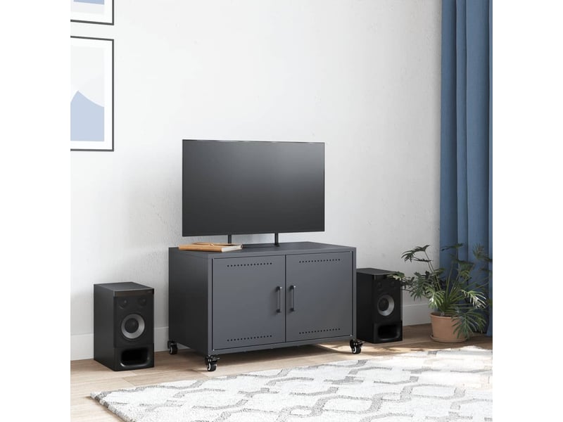  Meuble tv - banc tv - meuble de rangement anthracite 68x39x43,5 cm acier  - Conforama C