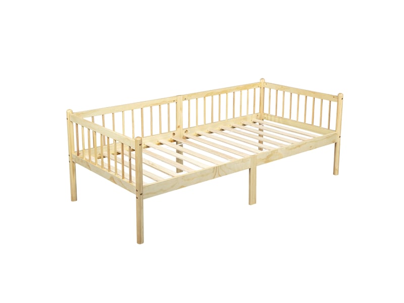  Lit banquette 90x200 cm en pin naturel avec barrières 3 côtés et 14 lattes  - Conforama E